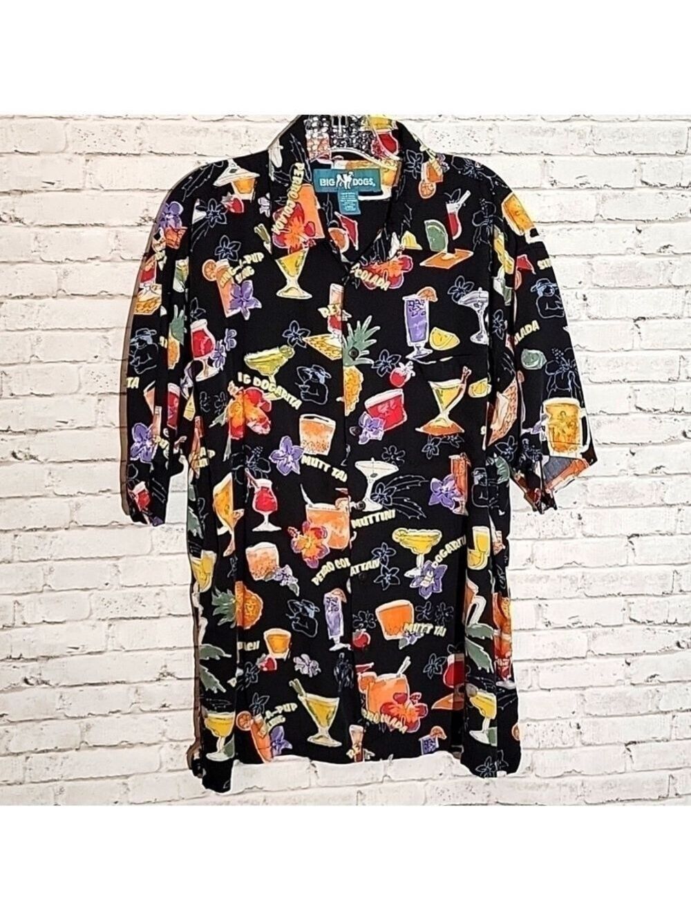 Big Dogs Tropical Dog Drink Inspired Button-down Shirt, Size Large